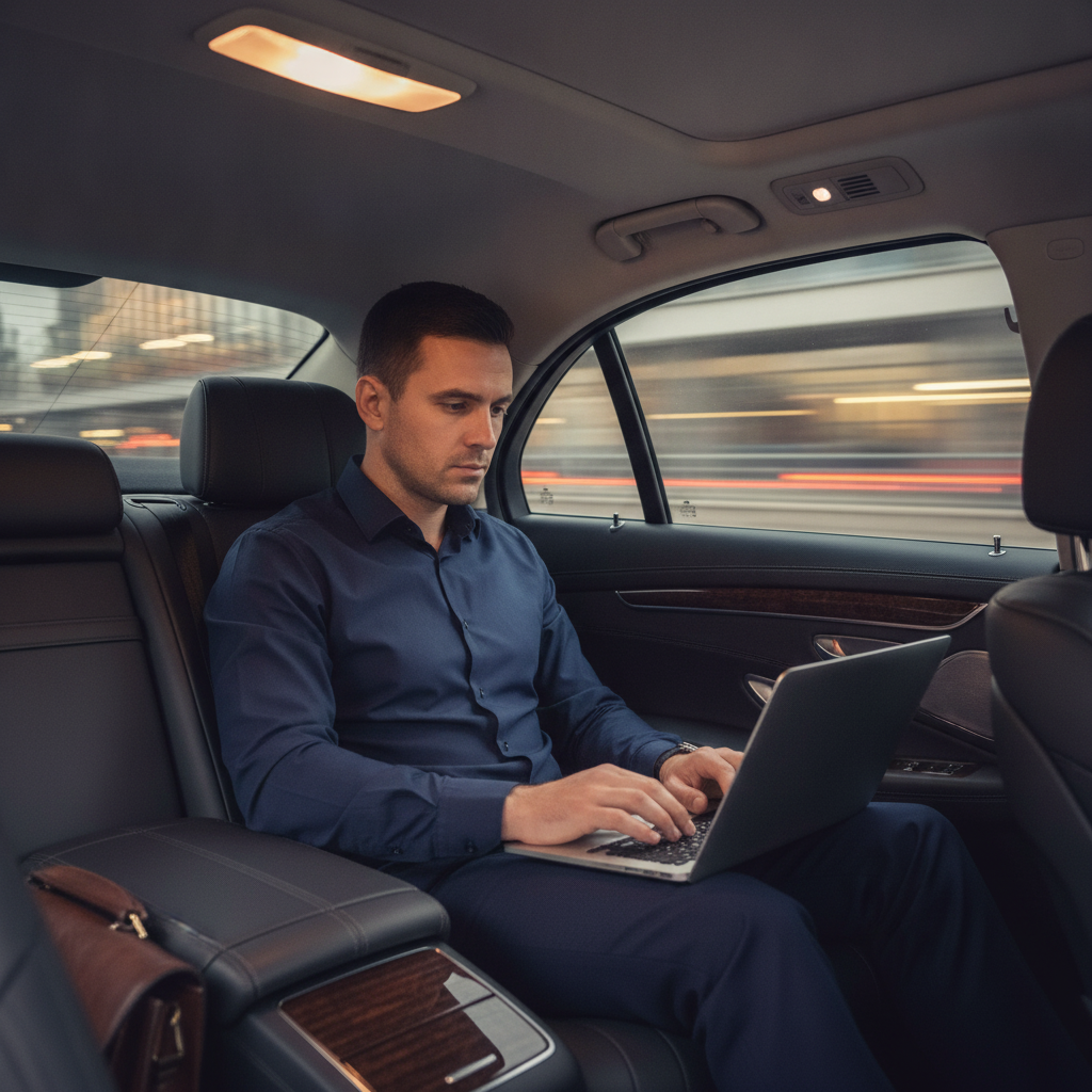 An employee working in a car
